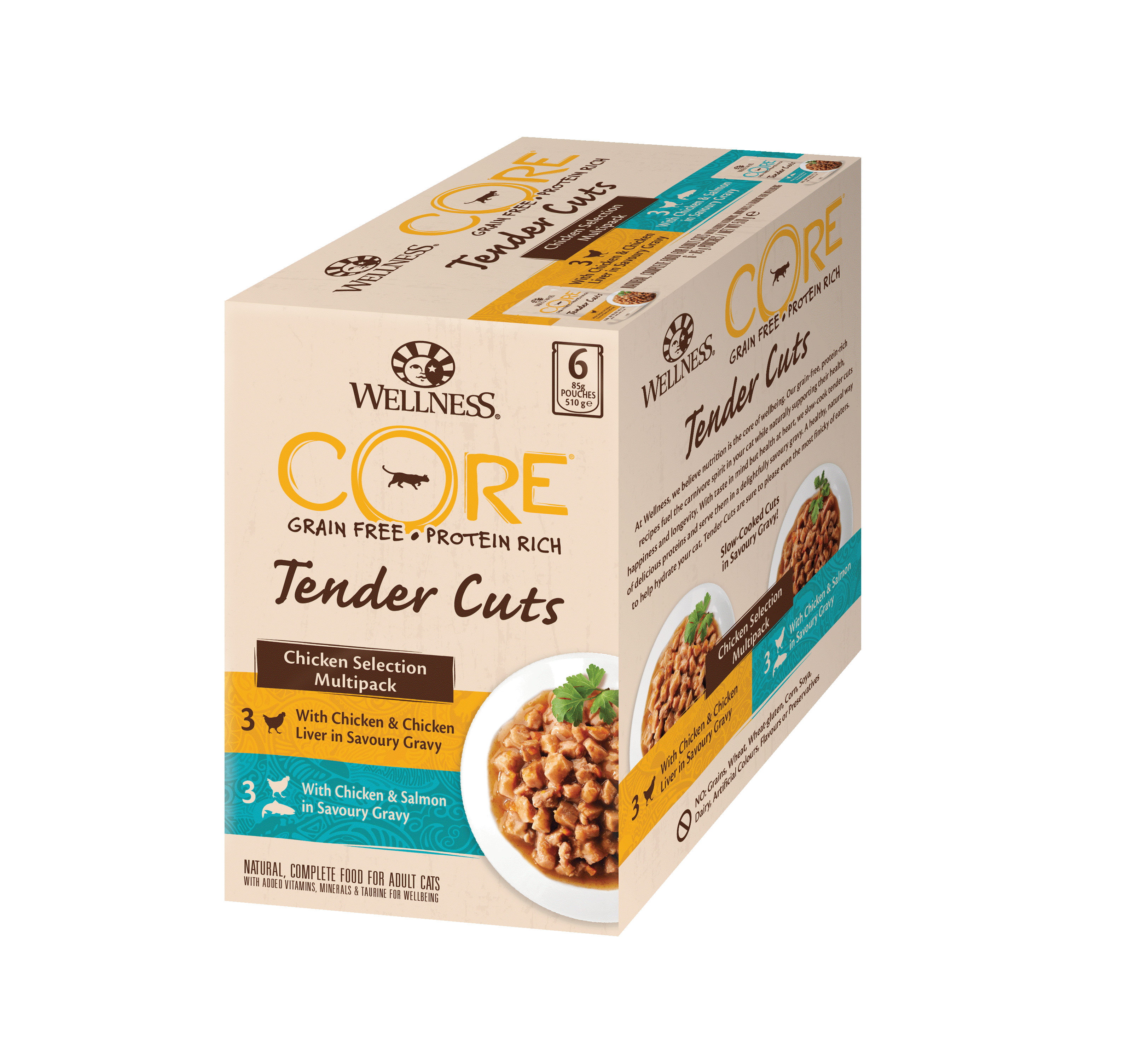 Wellness CORE Tender Cuts Selection Multipack kana/kala valik - 6 x 85 g, märgtoit kassidele