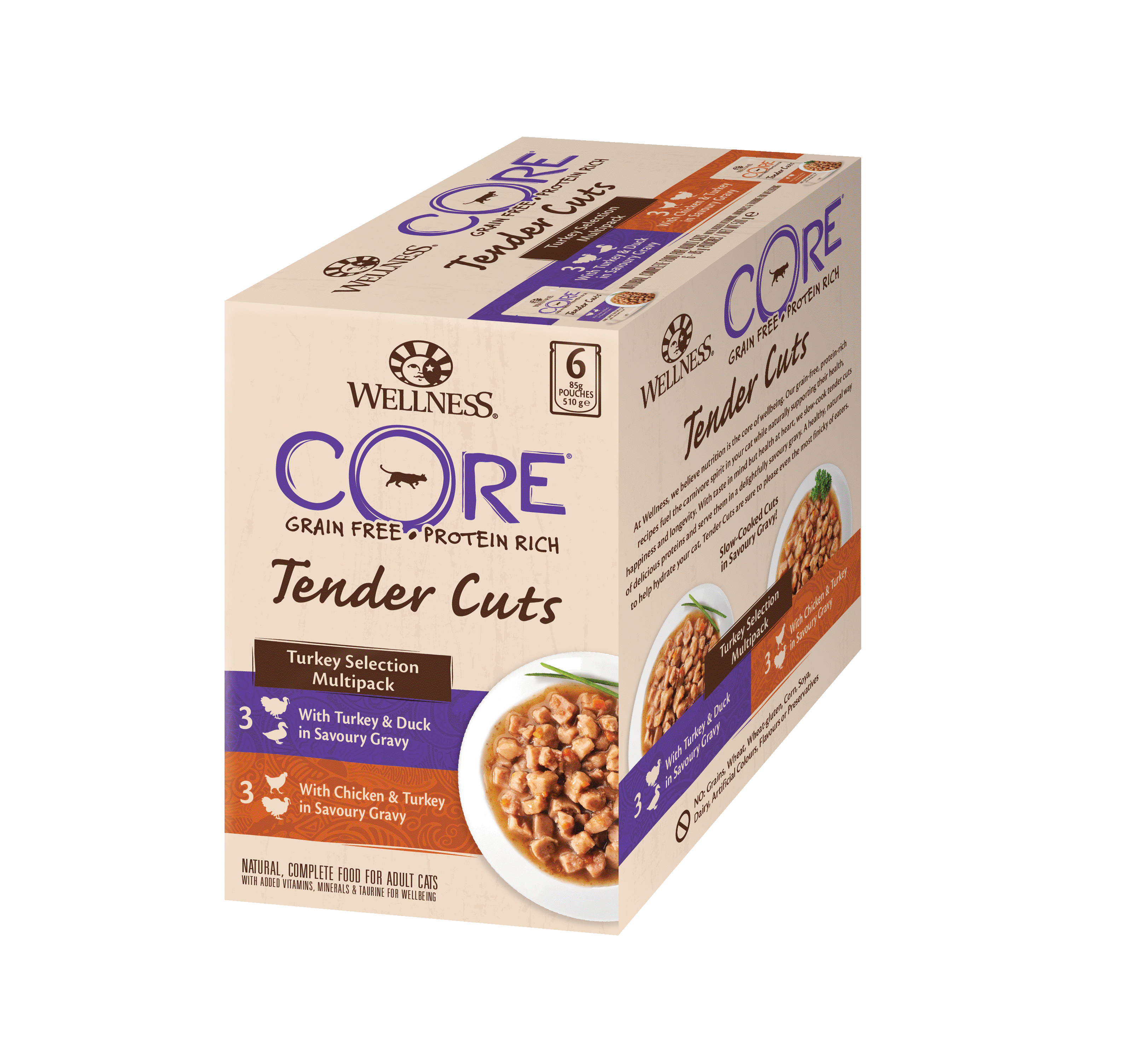 Wellness CORE Tender Cuts Selection Multipack linnuliha valik - 6 x 85 g, märgtoit kassidele